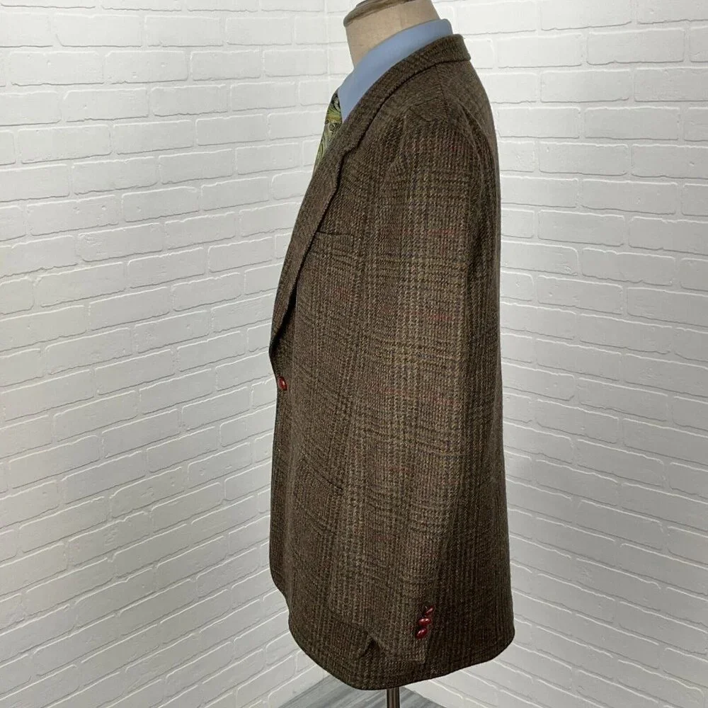 Unbranded Blazer Men 44 Brown Red‎ Plaid Tweed 1 Button Wool VTG Hungary